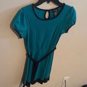 amp;hïp Teal Textured Fit-and-Flare Kids Dress with Black Trim